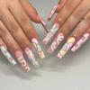 Sweet Pastel Floral Line Press-On Nails Full Cover Nail Tips Women