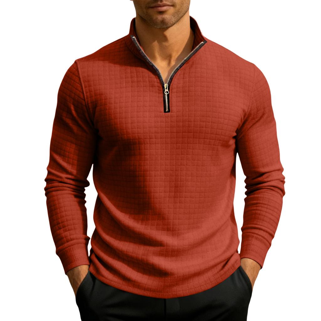 Men's Knit Quarter-Zip Stand Collar Pullover