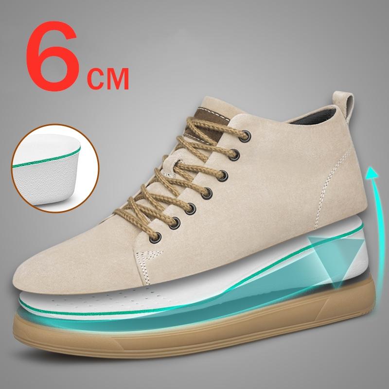 Genuine Pig Leather Fashion Height Increasing Sneakers Men All-match Casual Shoes Increase Insole 6cm Luxury Brand Lift Men Shoe