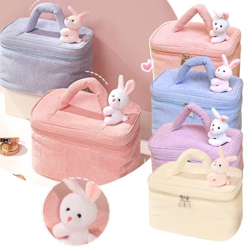 Portable Plush Toiletry Bag For Women With Multiple Compartments And Easy-to-use Dual Zipper