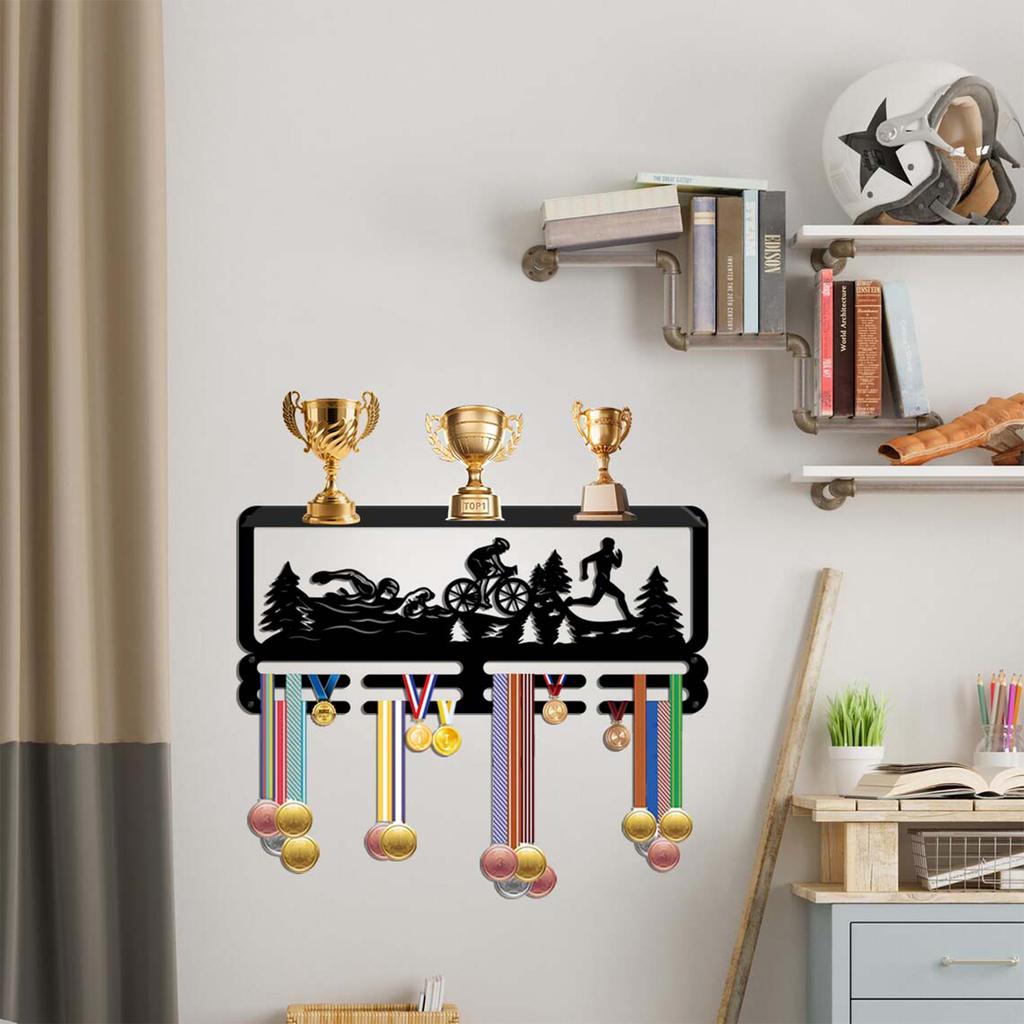 Wrought Display Rack with Hooks – Wall Mounted Award Holder for Medals, Ribbons and Certificates