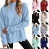 Women's Loose Fit Mock Neck Sweatshirt with Scalloped Wavy Hem Color Drop Shoulder Long Sleeve Pullover Top