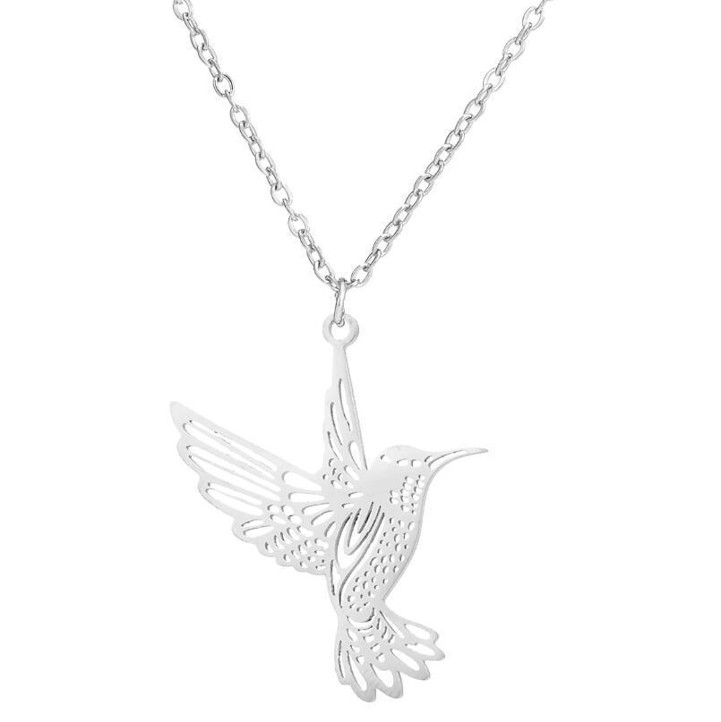 Hollow Out Hummingbird  Cat Stainless Steel Necklace with Pendant
