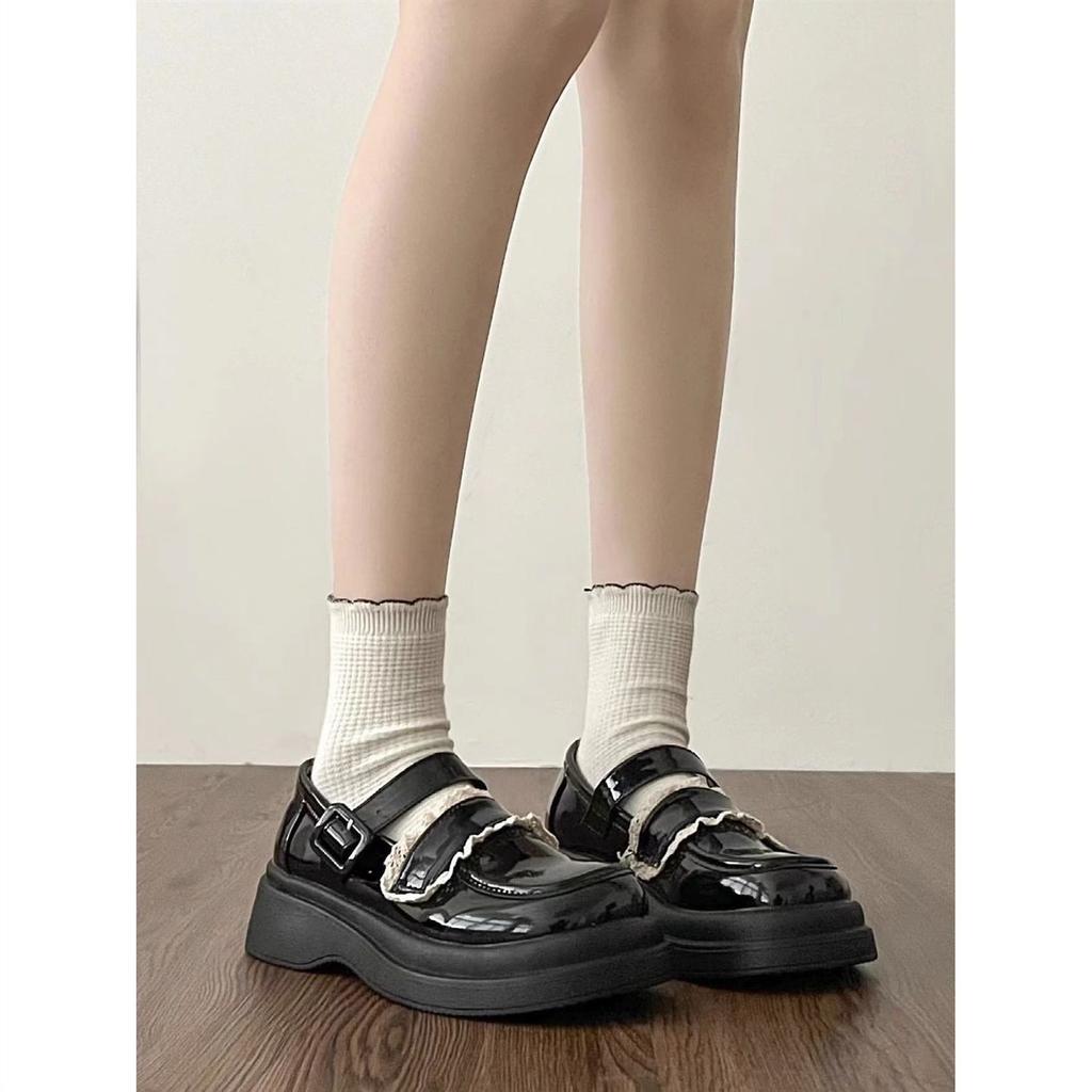 Round head black platform small leather shoes women's college style versatile 2025 new autumn and winter retro French Mary Jane single shoes