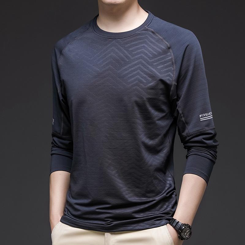 Men's Long-Sleeve Ice Silk Stretch Sports T-Shirt for Spring/Summer Fitness and Casual Wear