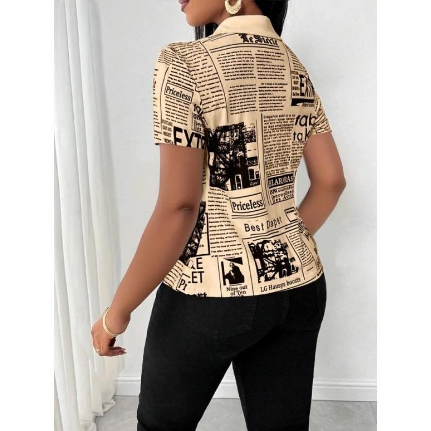 YYFS Damenmode Casual Sommer Frühling Kurzarm Polokragen Blusen & Hemden