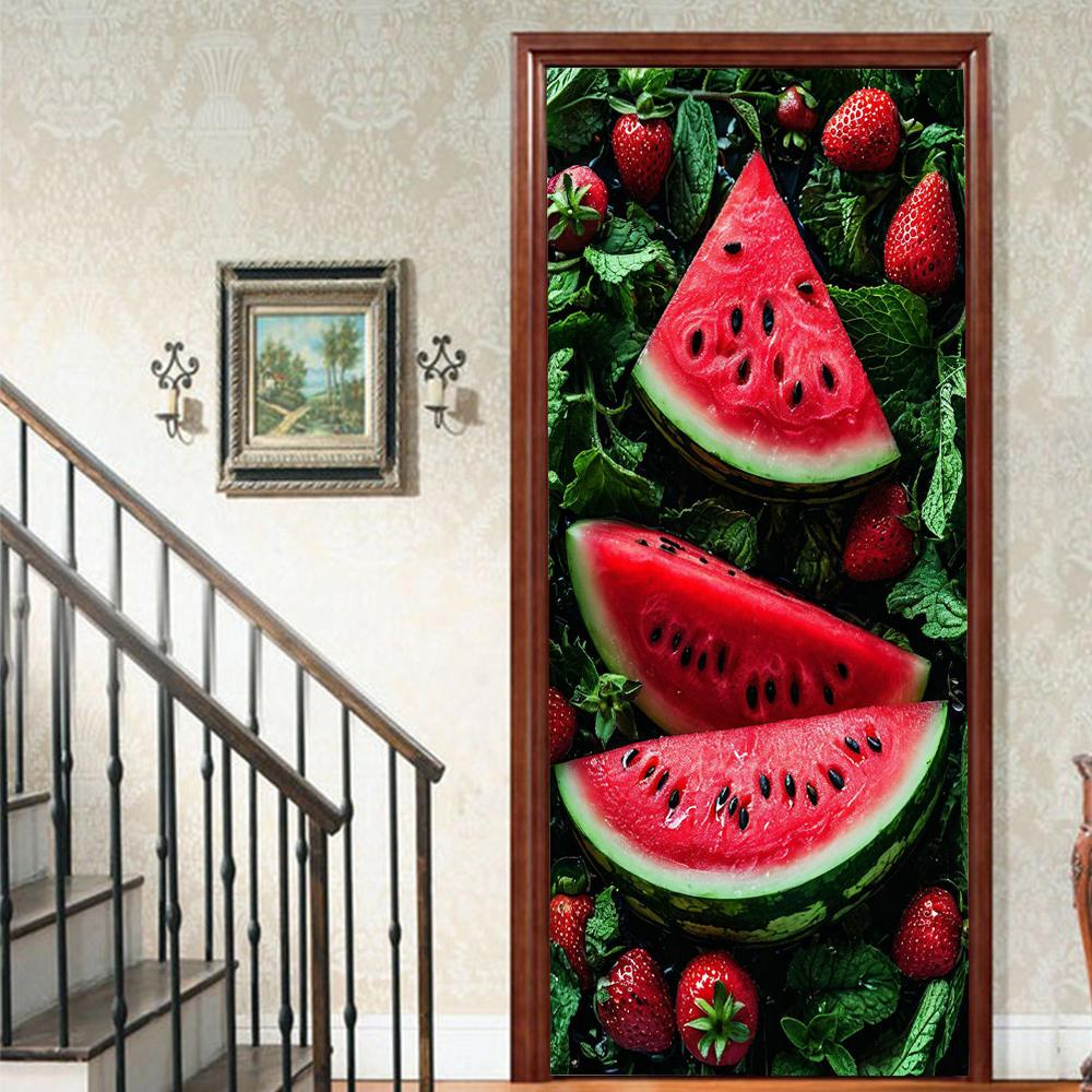 Fruit Lemon Door Stickers 3D Removable Vinilos Para Puertas Adhesive Wallpaper Art Murals for Doors Bibliotheque Modern Home Decor