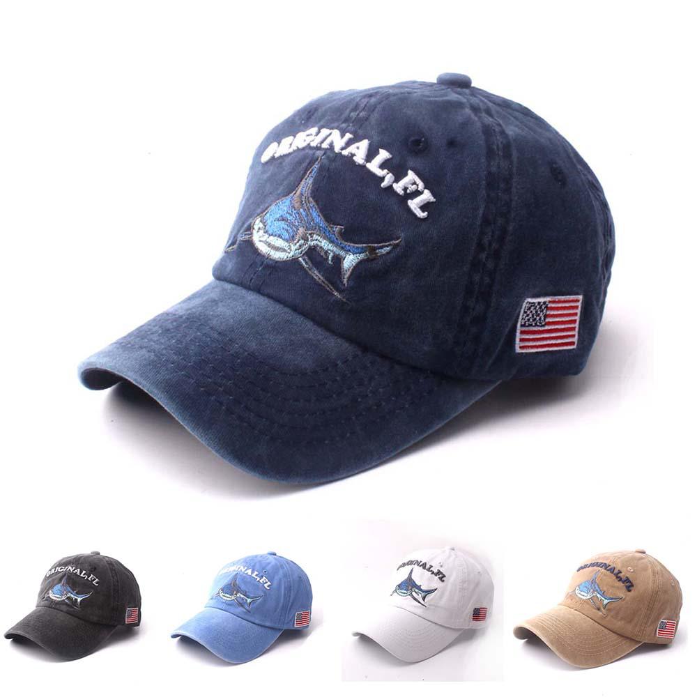 Embroidery Washed Cotton Shark Dad Hat For Men Vintage Baseball Cap Hip ...