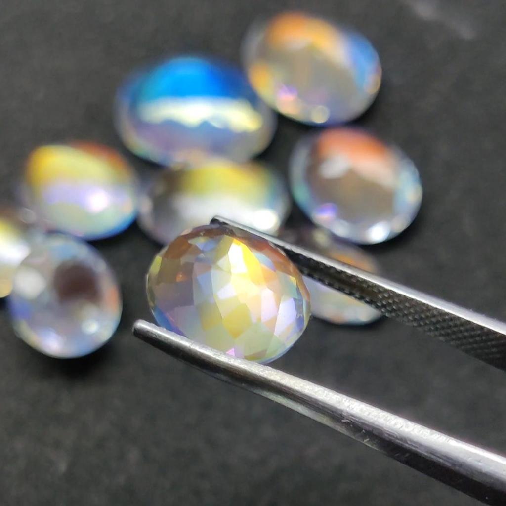 Natural Carat + Size Madagascar Moonstone Lot, Multi-Shape Rainbow Gemstones Lot.