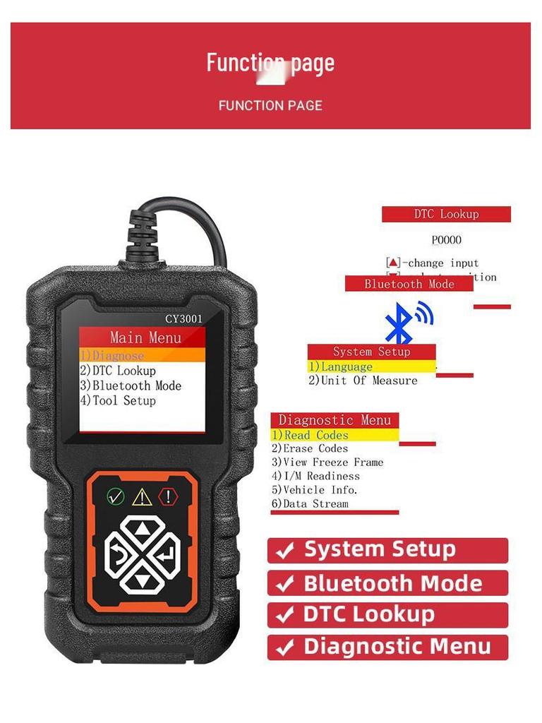 OBD2 Car Fault Diagnostic Tool with Color Screen Display