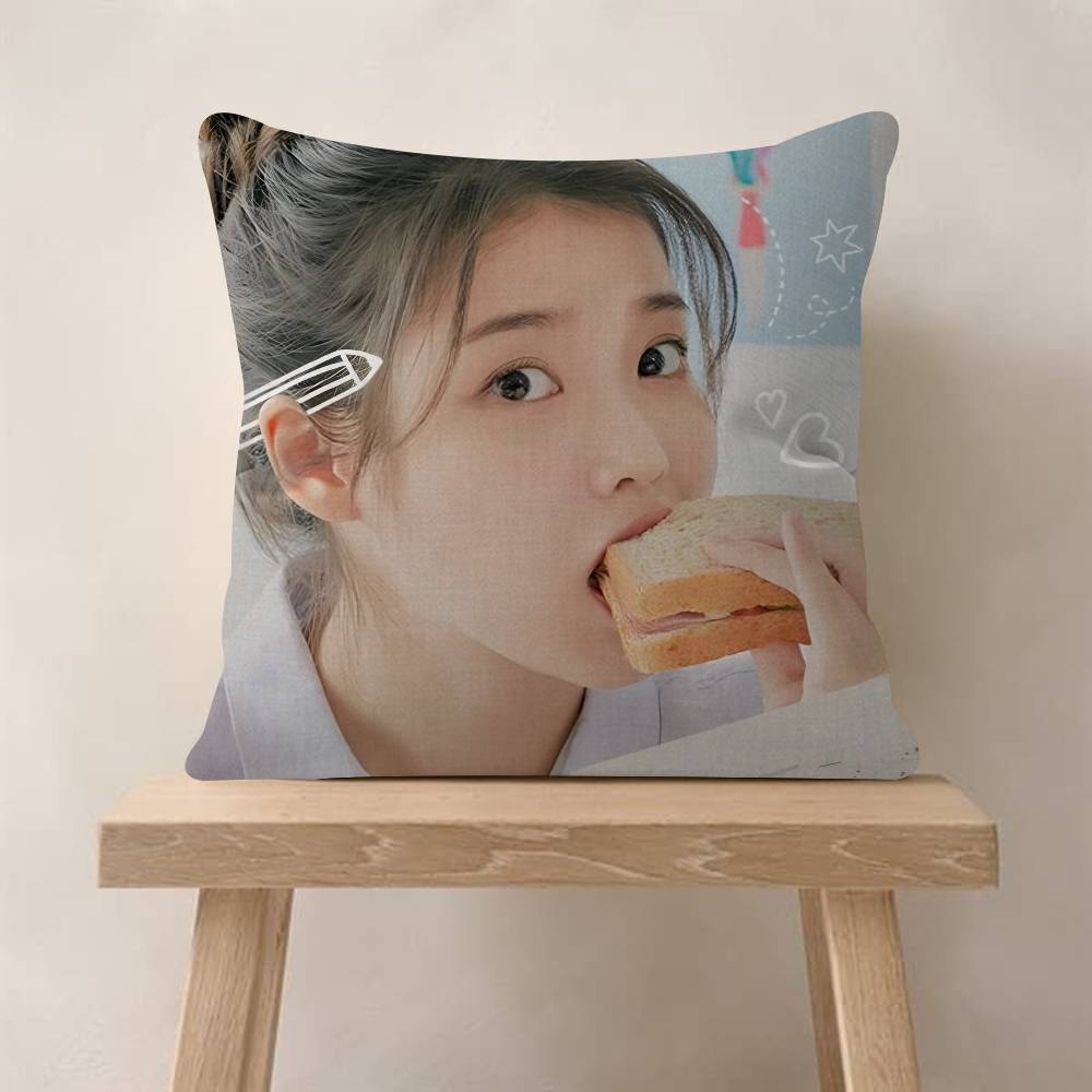 POP Korean Singer I-IU Pillow Covers Cartoon Sofa Decorative Home Double-sided Printing Short Plush Cute Cushion Cover
