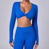 Long Sleeve Workout Tops for Women Twist Front Deep V Neck Cropped Athletic Top Yoga Pilates Gym Outfit