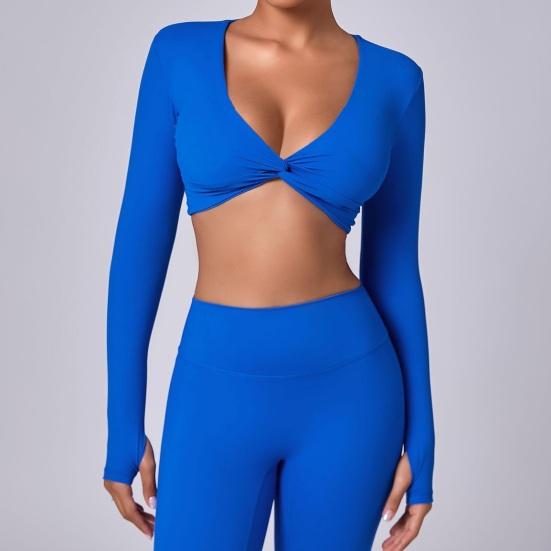 Long Sleeve Workout Tops for Women Twist Front Deep V Neck Cropped Athletic Top Yoga Pilates Gym Outfit