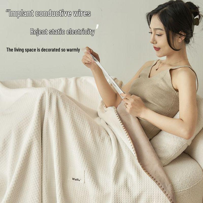 Plush Velvet Waffle Blanket - Thick Winter Throw for Bed, Sofa, or Office Nap.