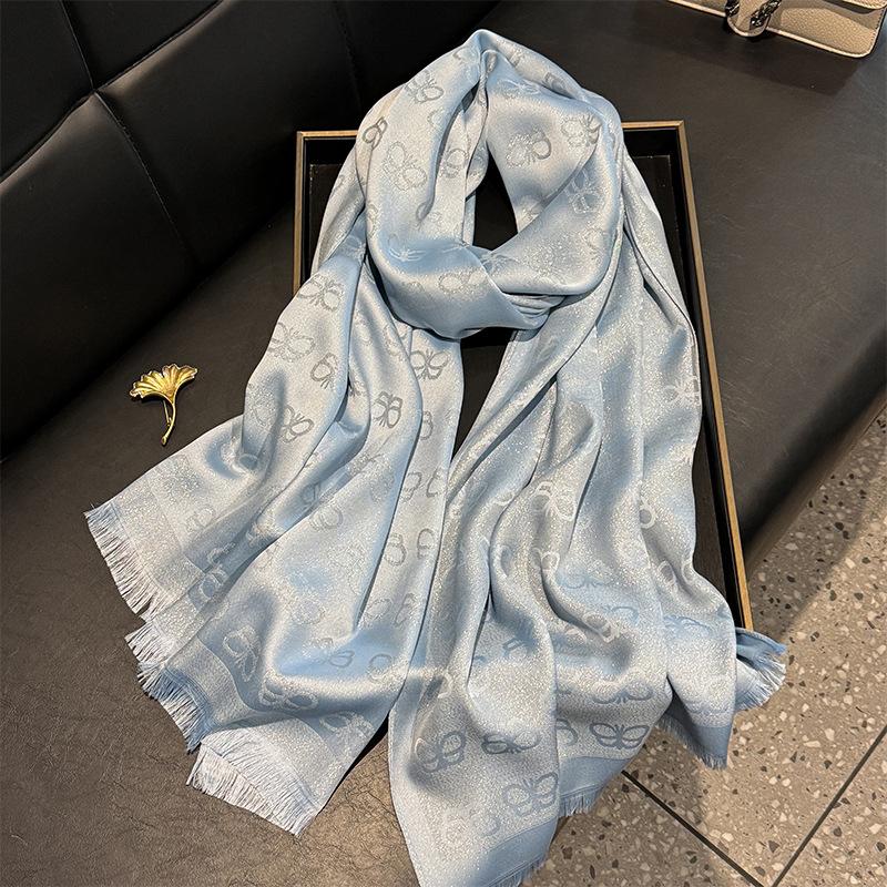 Simulation Silk Fashionable And Elegant High-End Long Silk Scarf Short Beard Shawl Long Scarf Tencel Cotton Gold Silk Scarf