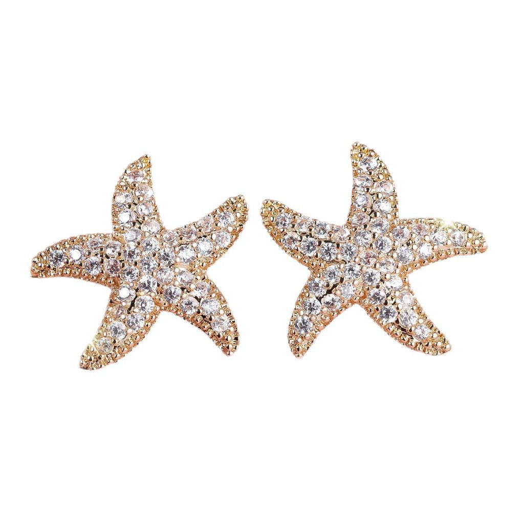 Cute Starfish Women Stud Earrings Gold Color Sweet Party Engagement Charming Accessories Inlaid Shiny CZ Chic Jewelry