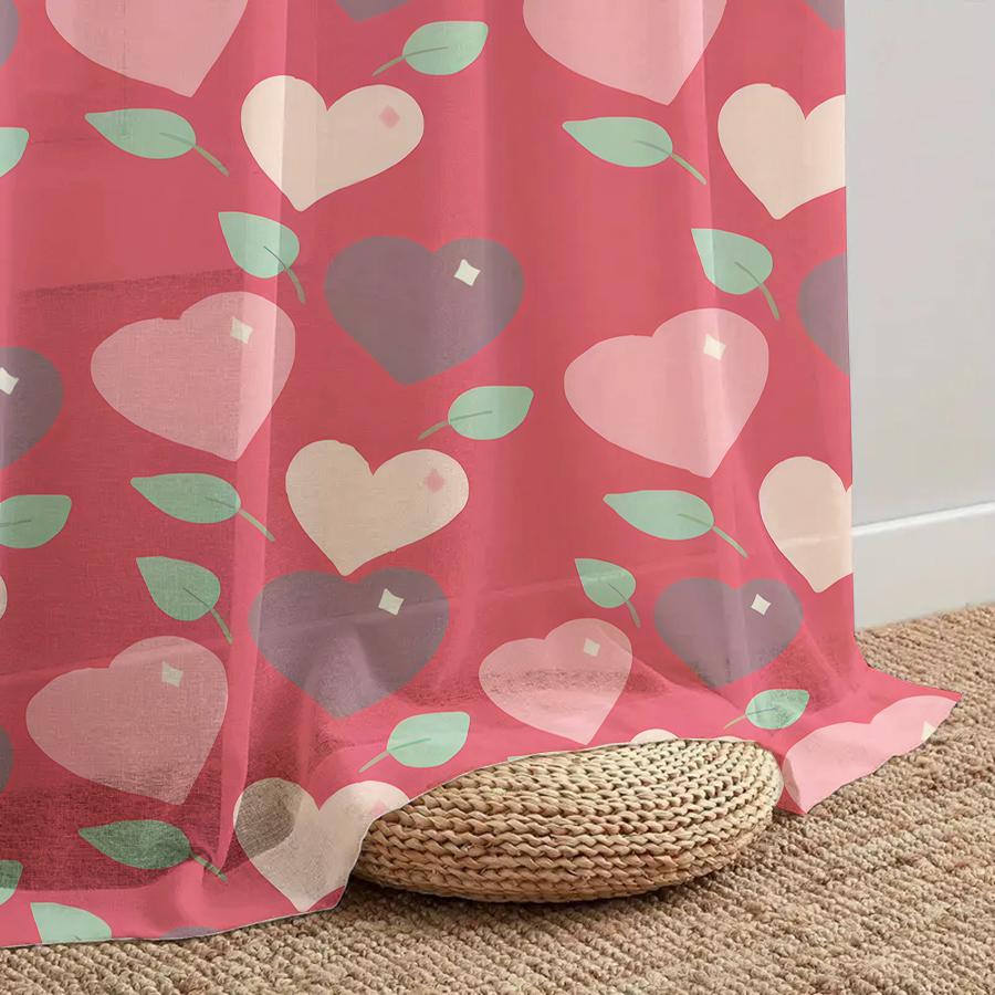 Single Panel Rose Red Heart Shaped Gauze Curtain Romantic Style Living Room Bedroom Translucent For Made Of Polyester