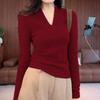 Women's Slim-Fit Fishbone Pattern V-Neck Sweater - Soft & Elegant Knit Base Layer for Spring & Autumn.