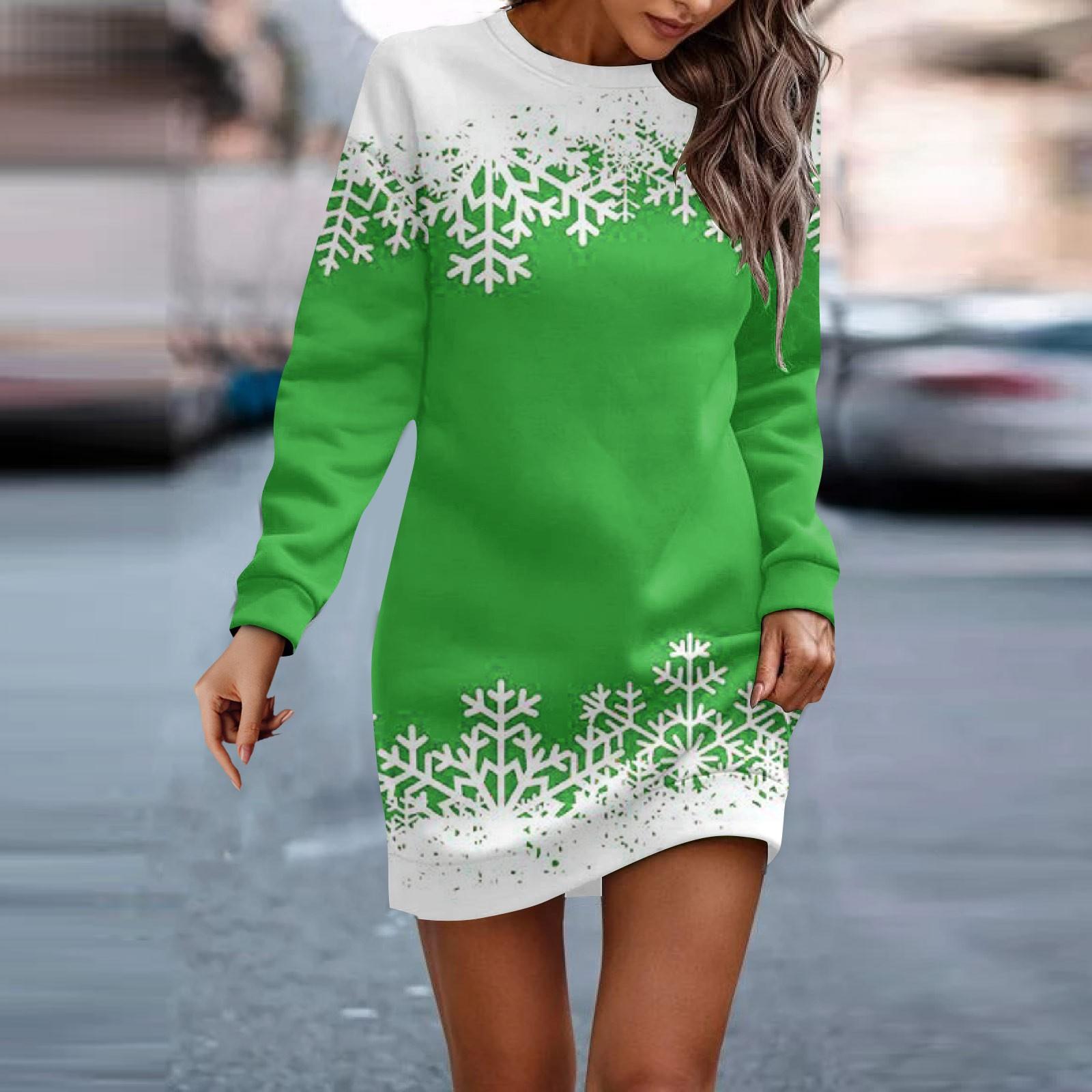

Платье с длинным рукавом для женщин, повседневное рождественское пуловер с принтом, платье-свитер, осень XXXL зелёный