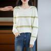 Korean Striped Crew Neck Long Sleeve Knit Sweater for Women - 2025 Autumn Loose Fit