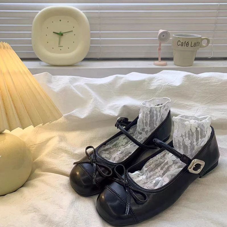 Inner height increase French silver light mouth ballet Mary single shoes 2025 spring new flat skirt jk leather shoes