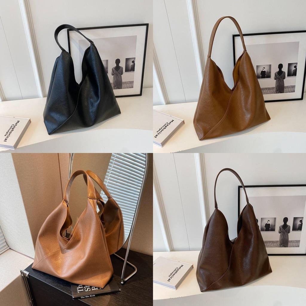 Solid Color Simple Large Capacity Pu Leather Women Shoulder Bag Autumn For