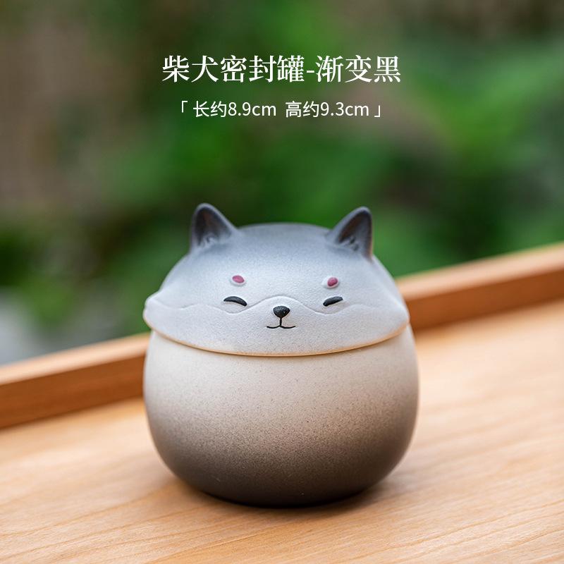 Creative Cute Shiba Inu Tea Canister Moisture-proof Ceramic Sealed Storage Canister Mini Portable Travel Tea Canisters