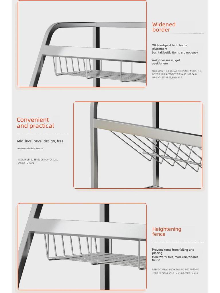Multifunktionales Küchen-Gewürzregal und Aufbewahrungsorganisator aus Edelstahl 304