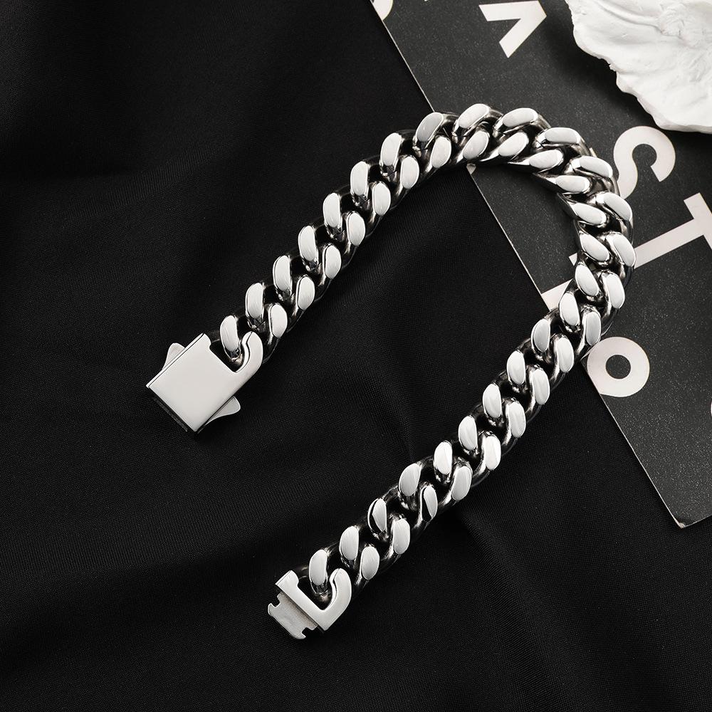 Men's Stainless Steel Cuban Chain Hip-Hop Bracelet & National Tide Titanium Necklace, Customizable with Laser Logo