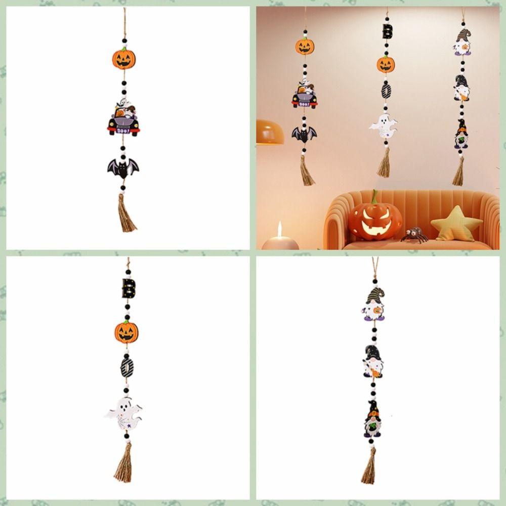 With Tassels Halloween Wooden Beads Pendant Long Pumpkin Beads Pendant  Halloween Decor