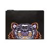 Classic Tiger Head Embroidery Color Block Zip Closure Leather Clutch Men Clutch Black F965PM322L49-99B
