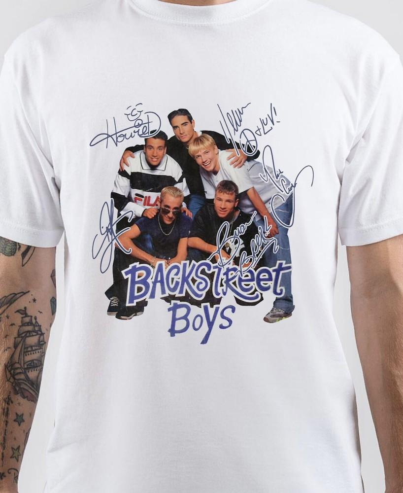 

SALE Vtg Backstreet Boys Band Signature Cotton Full Size Unisex White Shirt Unisex T-Shirt S