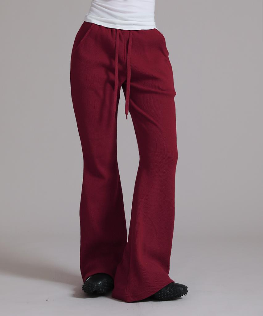 LIKE THE MOST Waffle Bootcut Elastic Pants_Wine