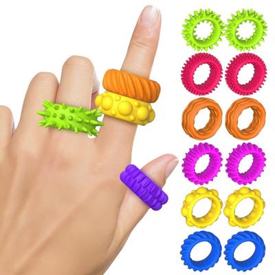 12Pcs/Set Silicone Sensory Ring Toy Stress Relief Textured Circle Fidget Toy Portable