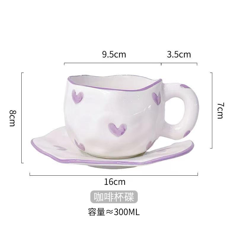 300ML Korean Style Hand Pinched Irregular Ceramic mug Hand-painted Flower Heart Coffee Cup Breakfast Milk Afternoon tea cup Gift