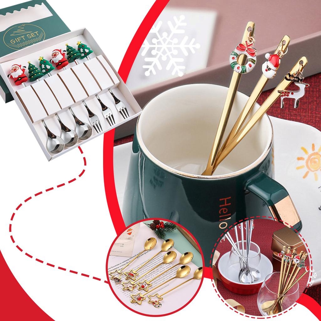 Stainless Steel Christmas Spoon Coffee Spoon Soup Sugar Dessert Teaspoons Fork Kitchen Tableware