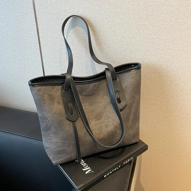PU Large Capacity  Hot Selling Tote Bag Solid Color Zipper Simple Fashionable Shoulder Bag Soft Versatile Popular Handbag
