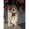 Romantic White Lace Trim Drawstring Wide-Leg Cropped Pants