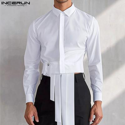 Uomo Primavera Risvolto Manica Lunga Bottoni Nappa Patchwork Camicie Casual Top