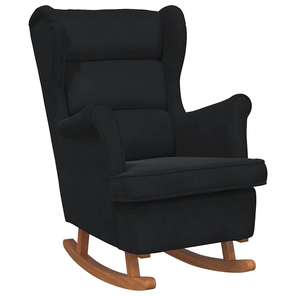 Rocking Chair Armchair In Black Velvet and Solid Wood