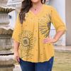 Women's Fashion Large Size Printed V-Neck Three-quarter Sleeve Top