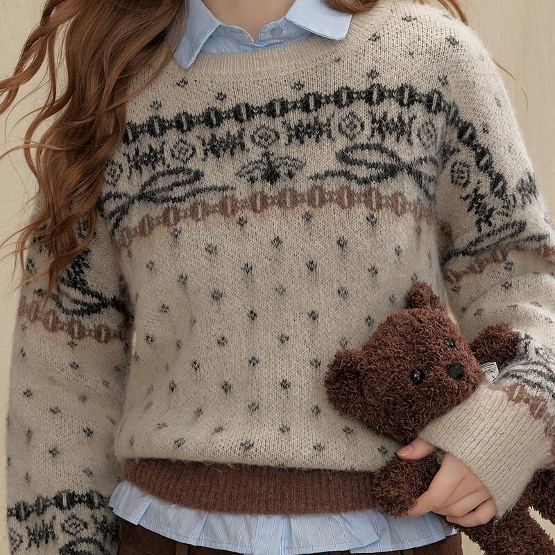 UNIFREE Women's Retro Fair Isle Color-Block Pullover Sweater