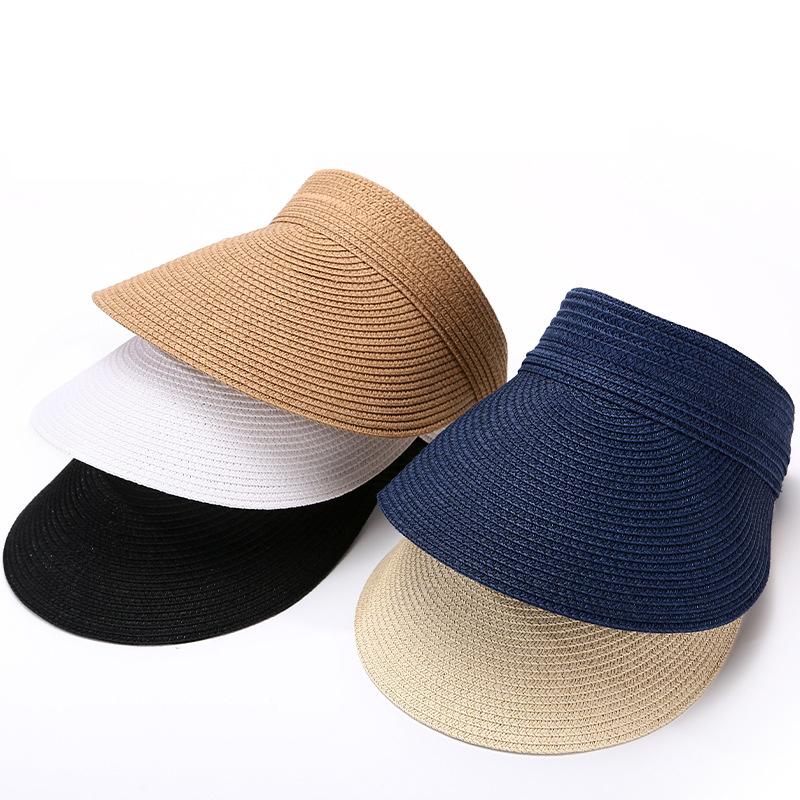 Summer Women's Wide-brimmed Sun Hat Foldable Solid Color Leisure Holiday Empty Top Breathable Straw Hat UV-proof Beach Hat