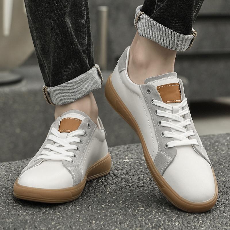 Fashion Brand Men Casual Leather Antiskid Designer Sneakers Stylish Lace-Up Walking Vulcanized Shoes Comfy Genuine Leather Oxford Shoes