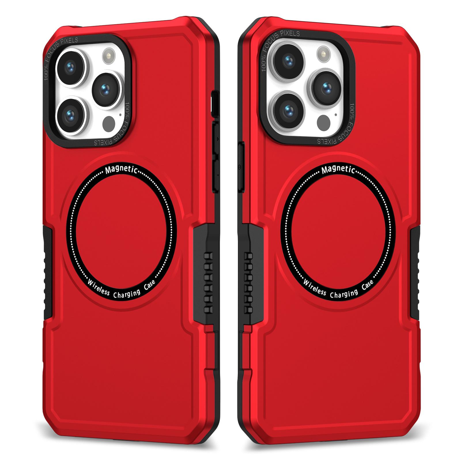 

For iPhone 15 Pro Max PC+TPU Rugged Shockproof Case Magnetic Phone Cover Compatible with Magsafe Red
