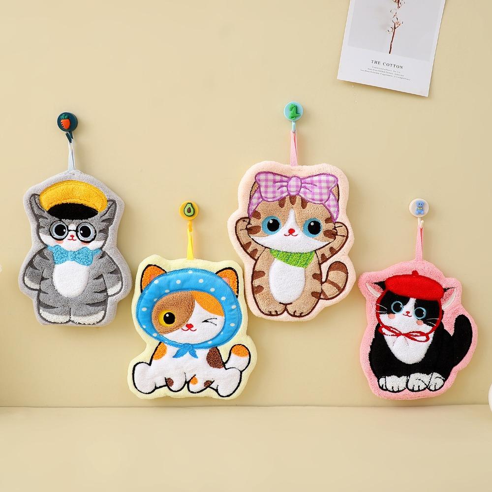Coral Fleece Kitchen Toilet Handkerchief Cute Cat Washcloth Durable Bathroom Kerchief