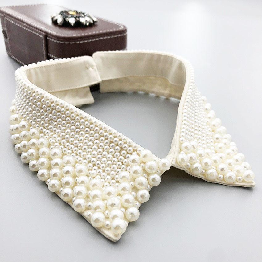 Elegant Vintage Pearl Embellished Handcrafted Collar for Women High-Quality Polyester Fiber Pearl Sewing Woven Necktie Style