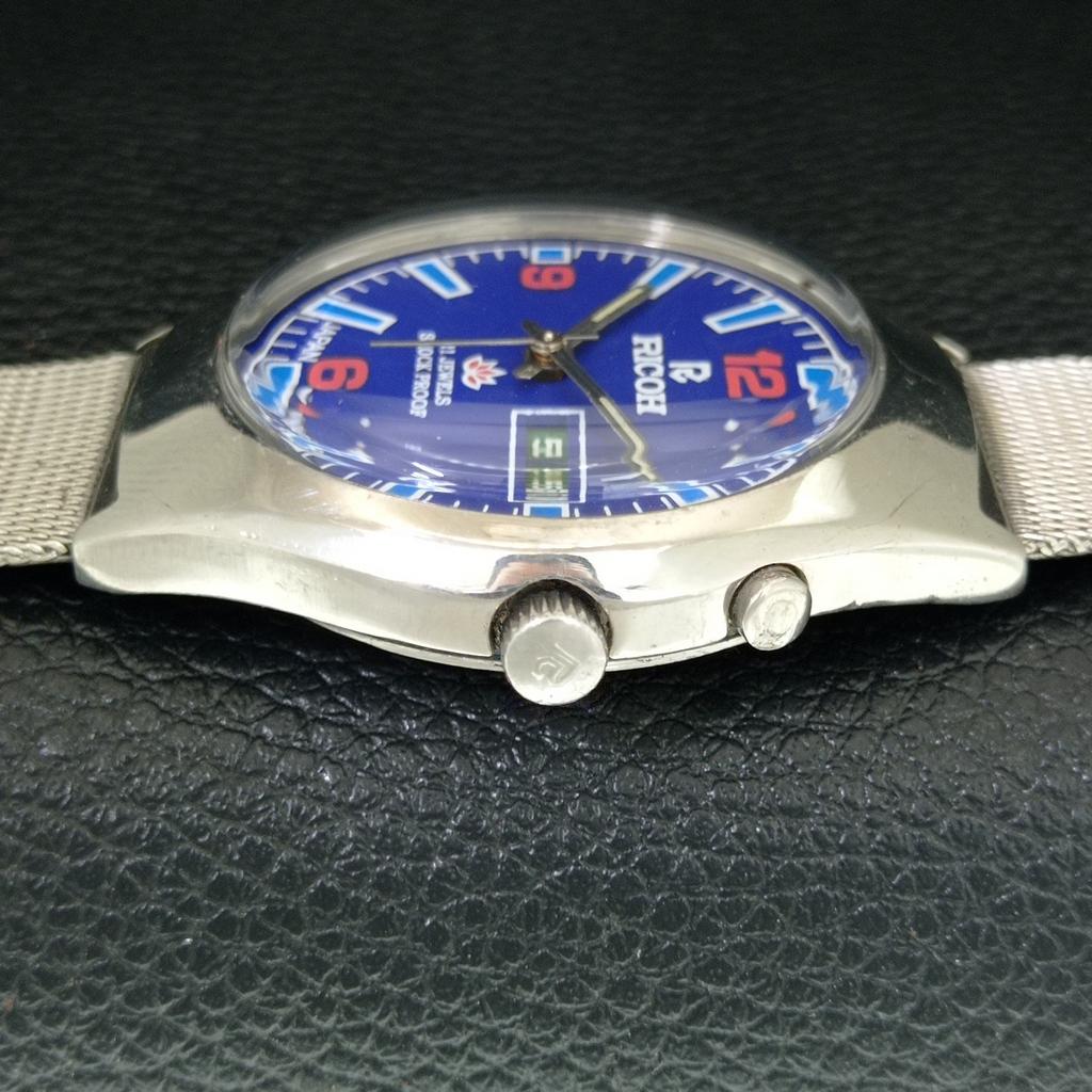 JAPAN VINTAGE RICOH R31 AUTOMATIC MENS BLUE COLOR DIAL WATCH a707730-1