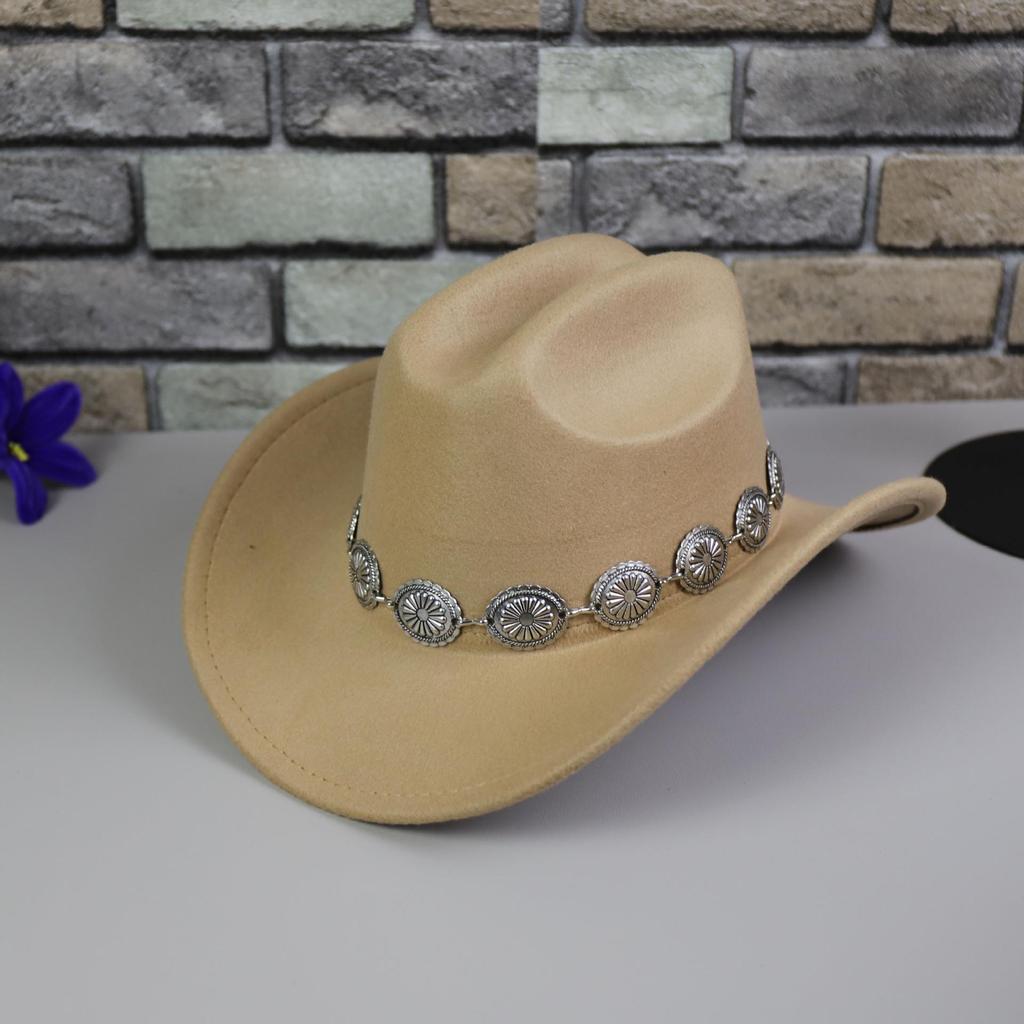 Hochwertiger Retro-Cowboyhut mit Metallkette und großem Schirm