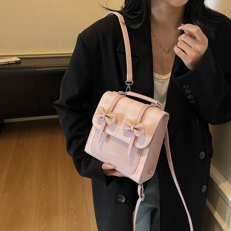 Solid color college style commuter backpack women's new trend bow portable shoulder backpack